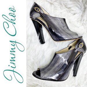 JIMMY‎ CHOO Keira Gray Eel Skin Heeled Bootie, Size 36.5